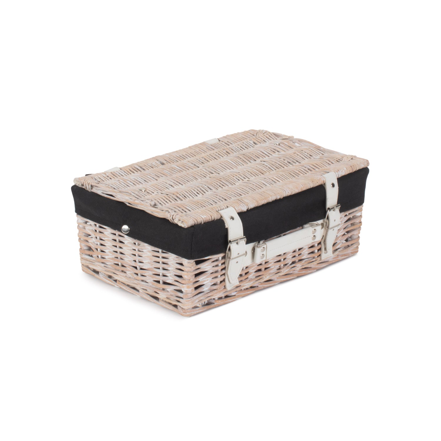 14 Inch White Wash Willow Hamper with Black Lining