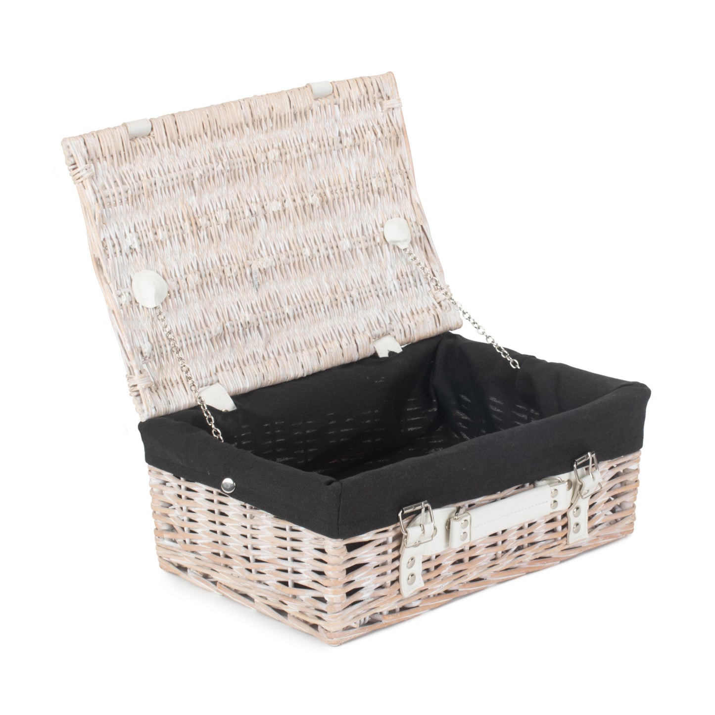 14 Inch White Wash Willow Hamper with Black Lining