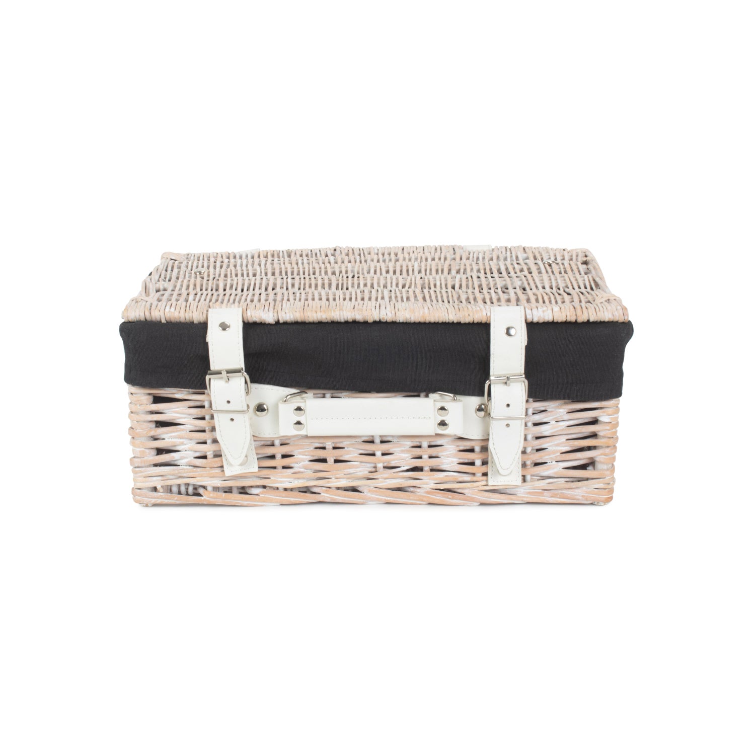 14 Inch White Wash Willow Hamper with Black Lining