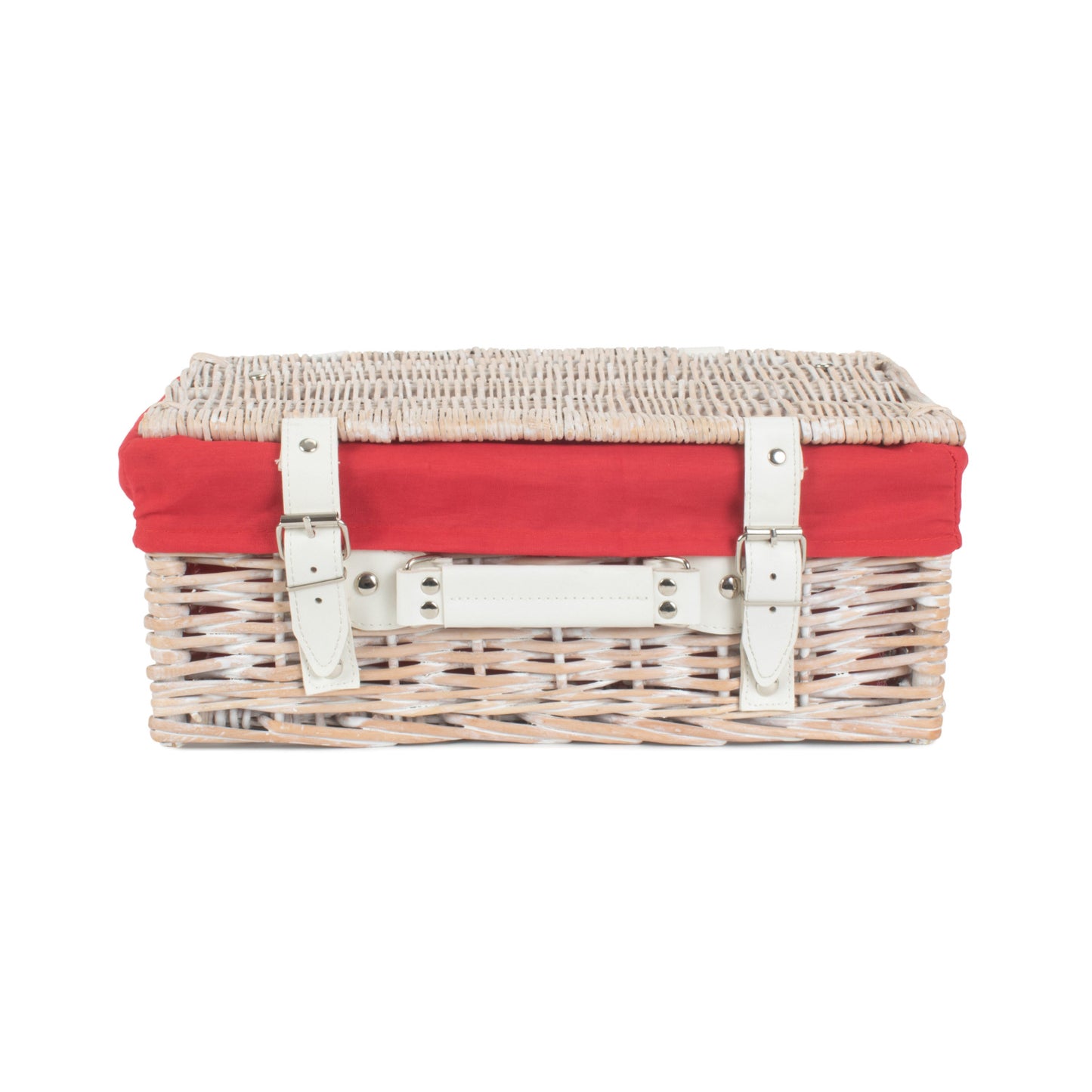 14 Inch White Wash Willow Hamper with Red Lining