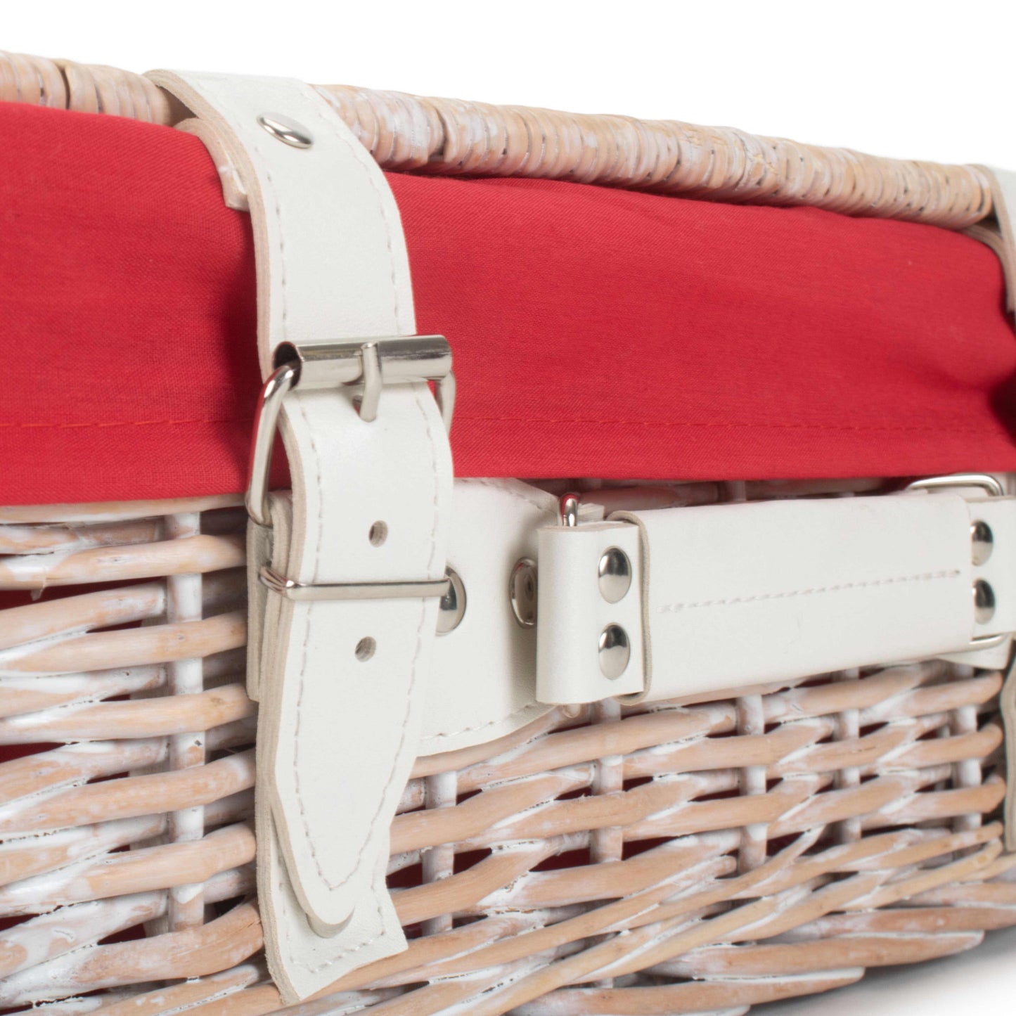 14 Inch White Wash Willow Hamper with Red Lining