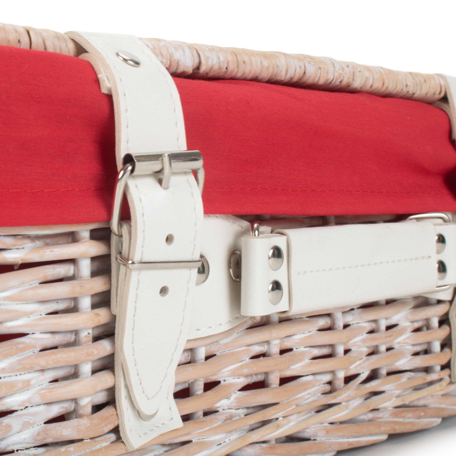 14 Inch White Wash Willow Hamper with Red Lining