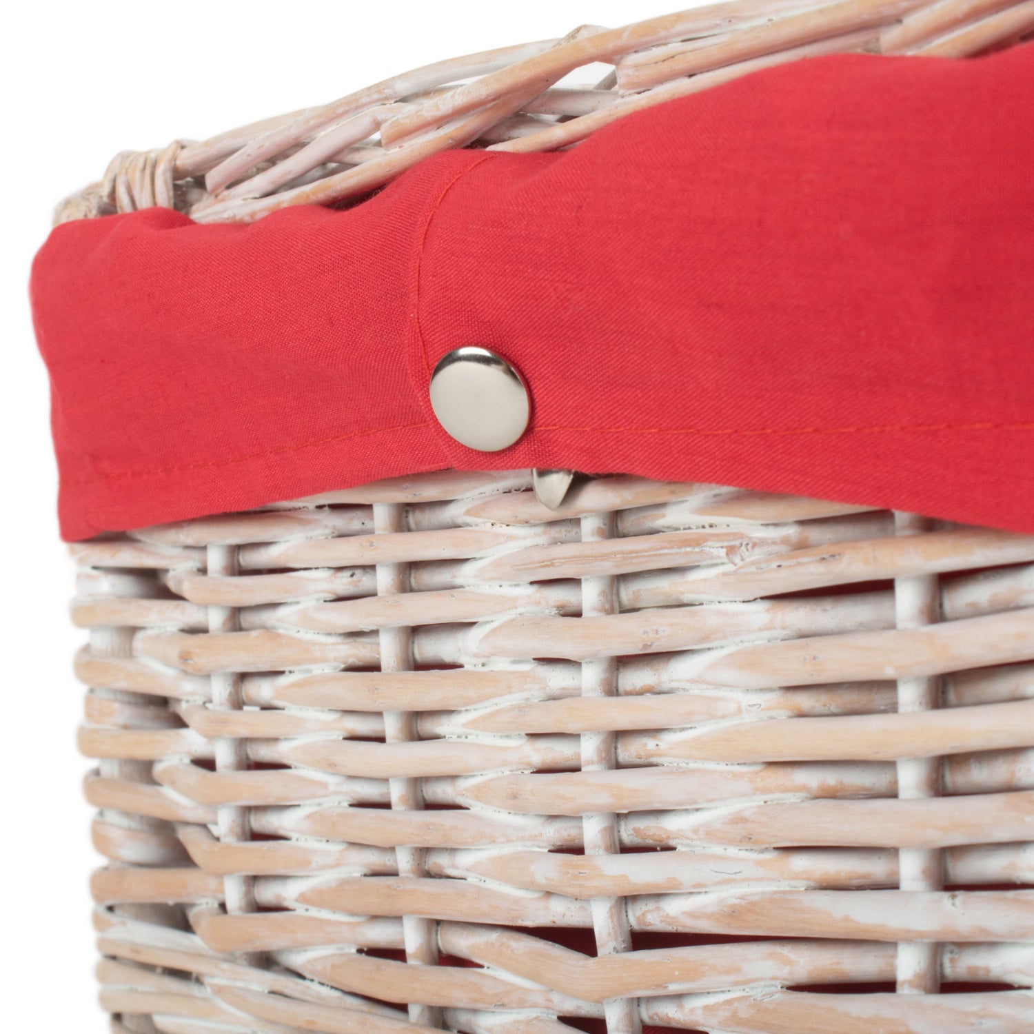 14 Inch White Wash Willow Hamper with Red Lining