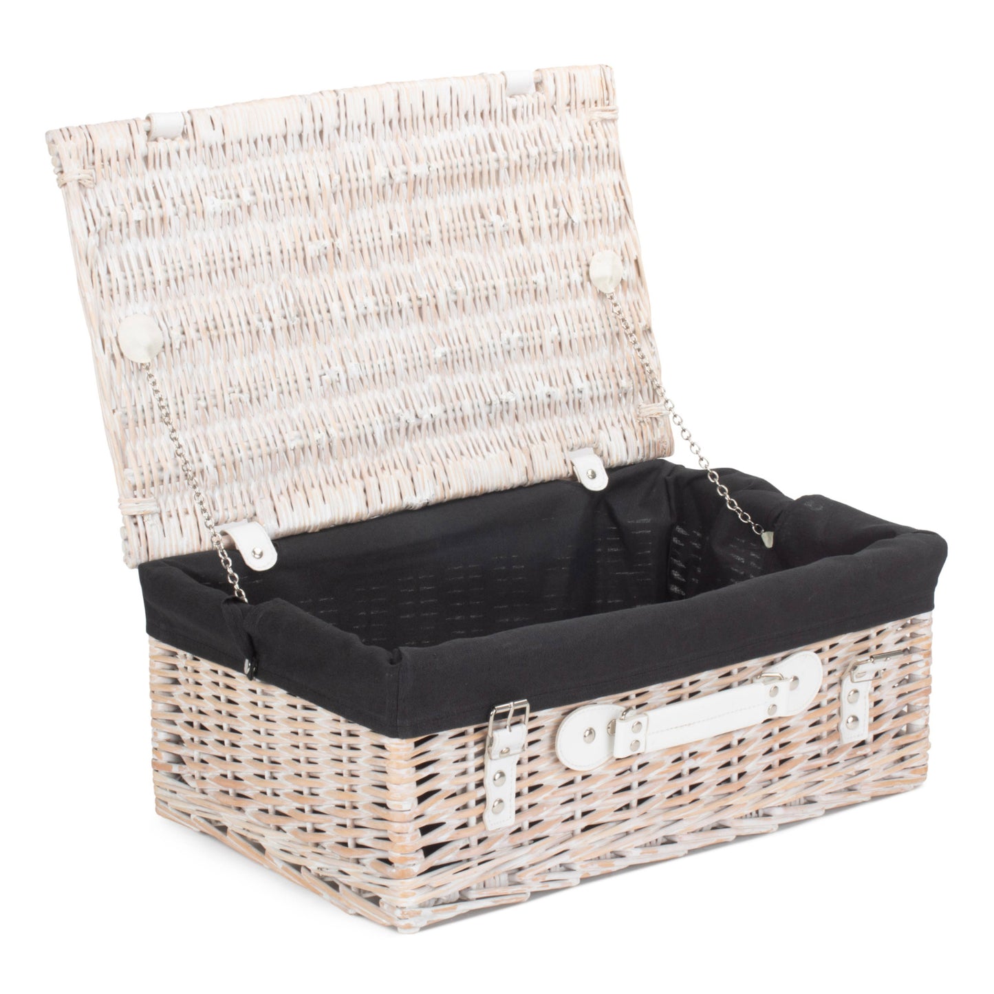 18 Inch White Wash Willow Hamper with Black Lining