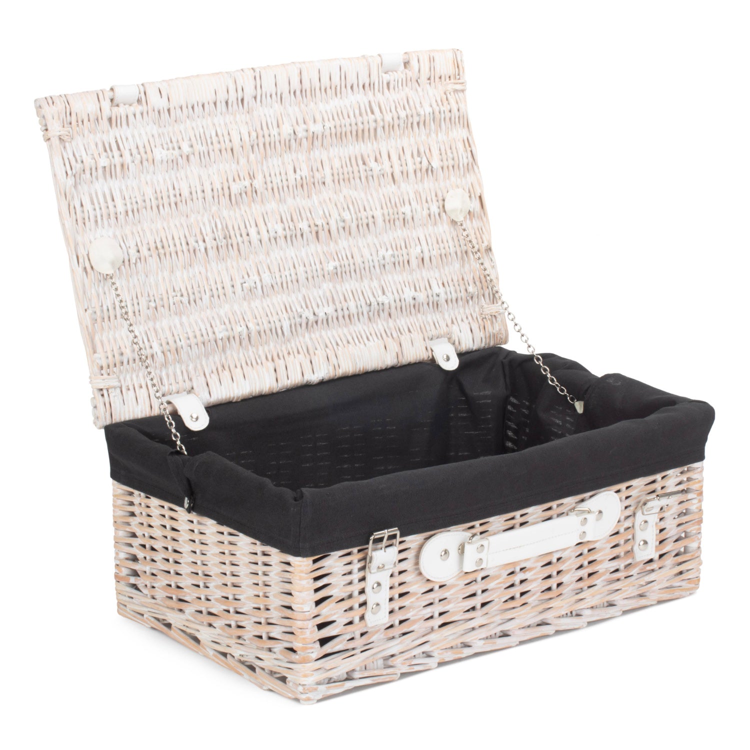 18 Inch White Wash Willow Hamper with Black Lining