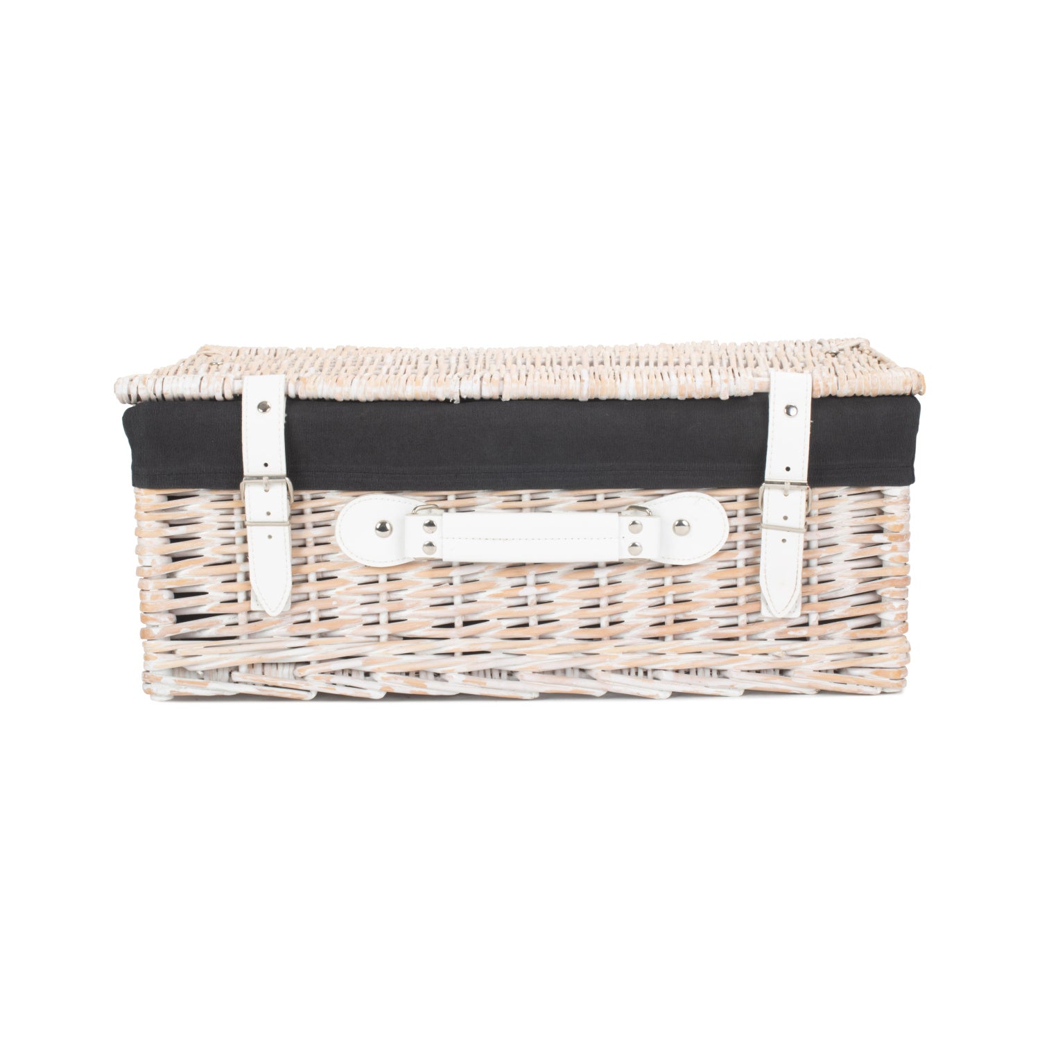 18 Inch White Wash Willow Hamper with Black Lining