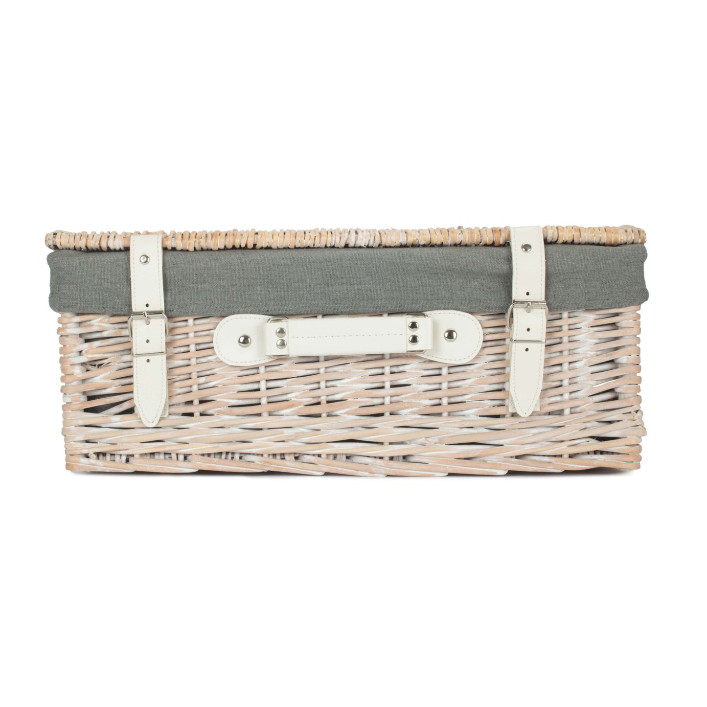 18 Inch White Wash Willow Hamper with Grey Sage Lining