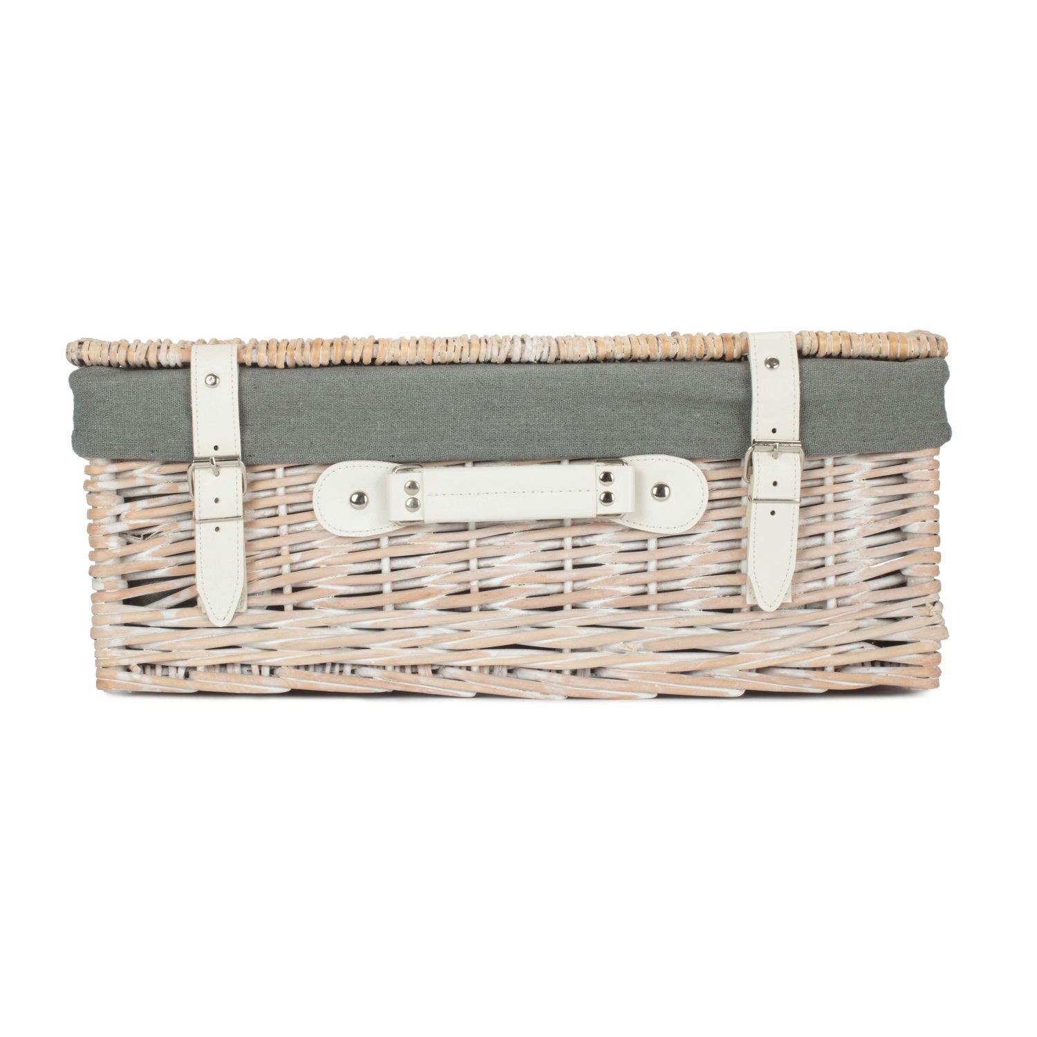 18 Inch White Wash Willow Hamper with Grey Sage Lining
