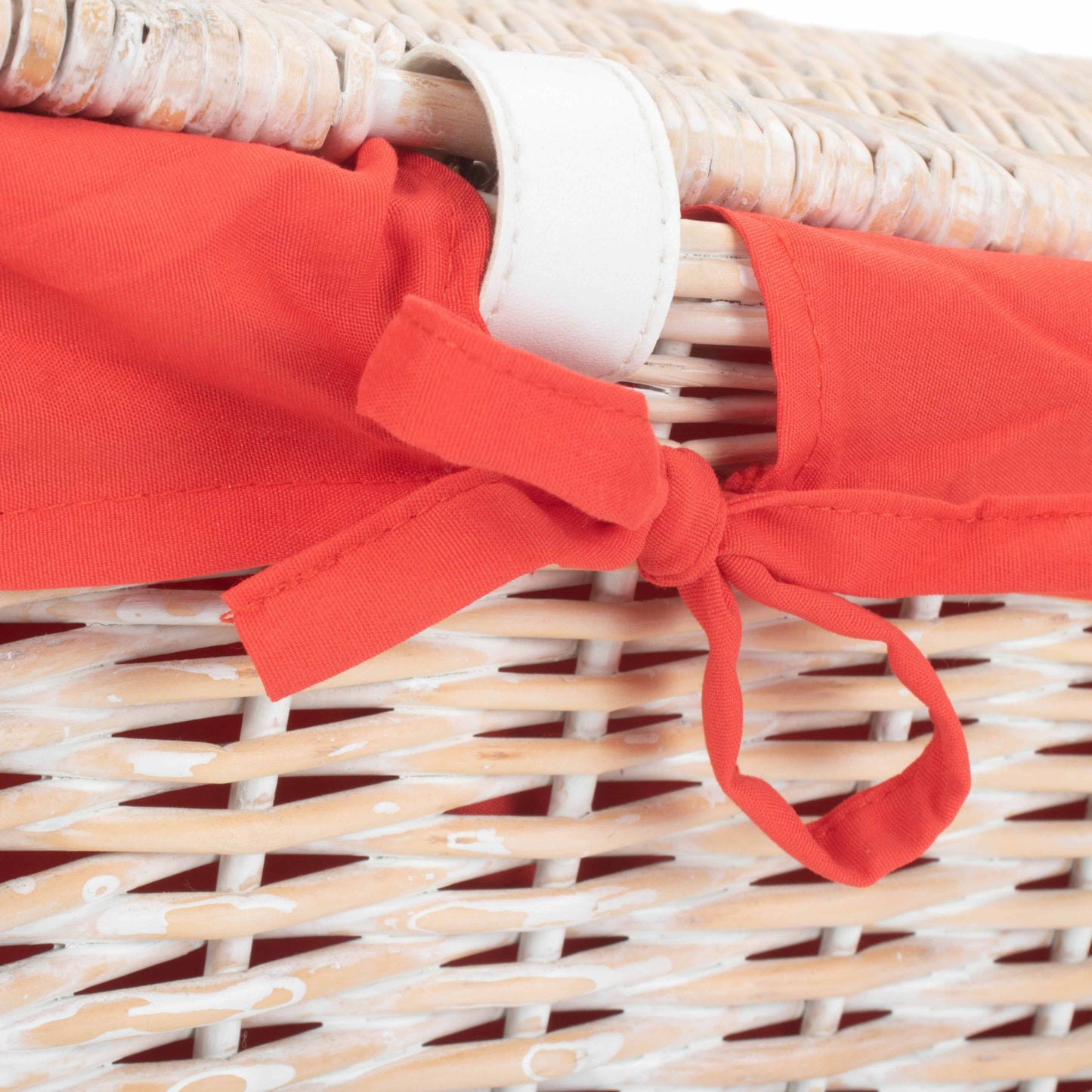 18 Inch White Wash Willow Hamper with Red Lining