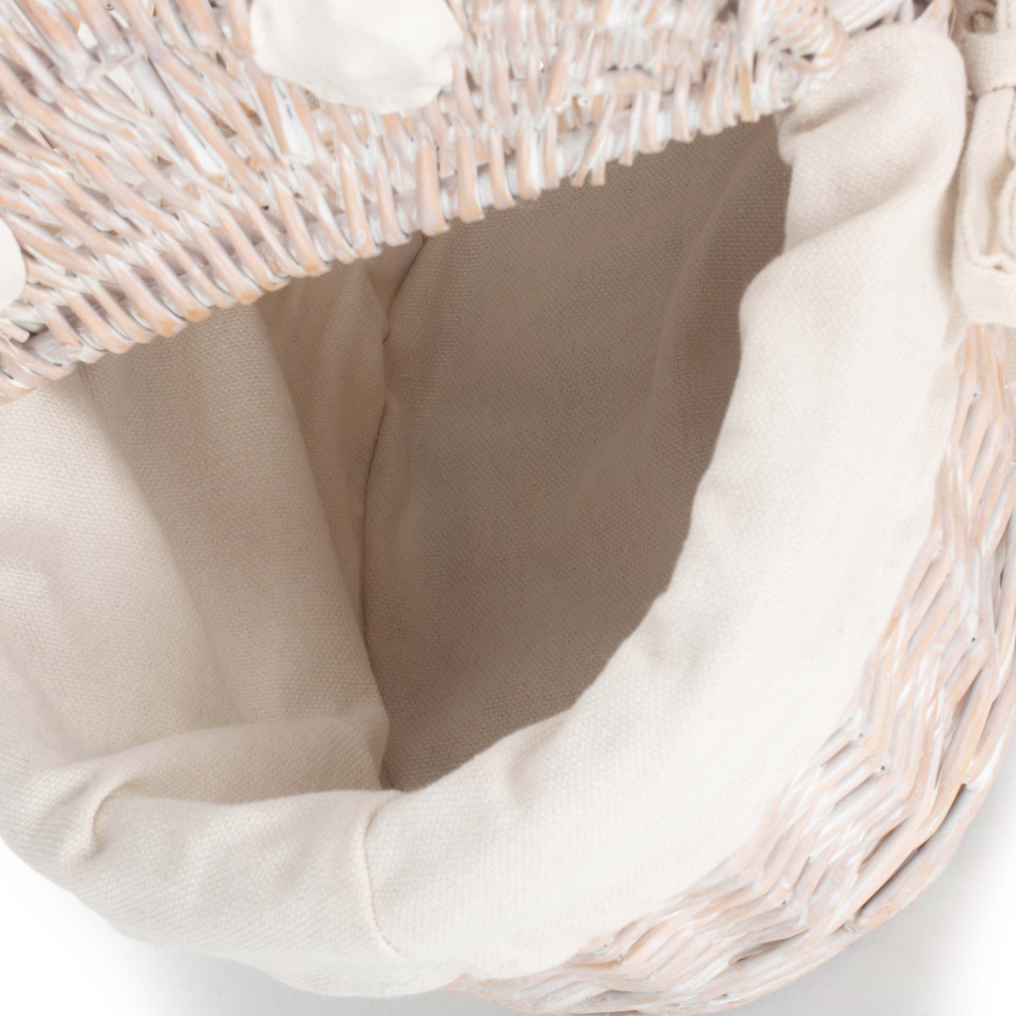 Child's White Wash Lidded Picnic Hamper Basket with White Lining