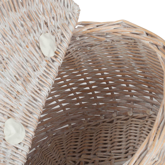 White Wash Finish Oval Picnic Hamper Basket - Unlined