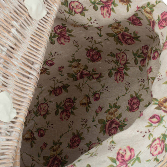 White Wash Finish Oval Picnic Hamper Basket with Garden Rose Lining