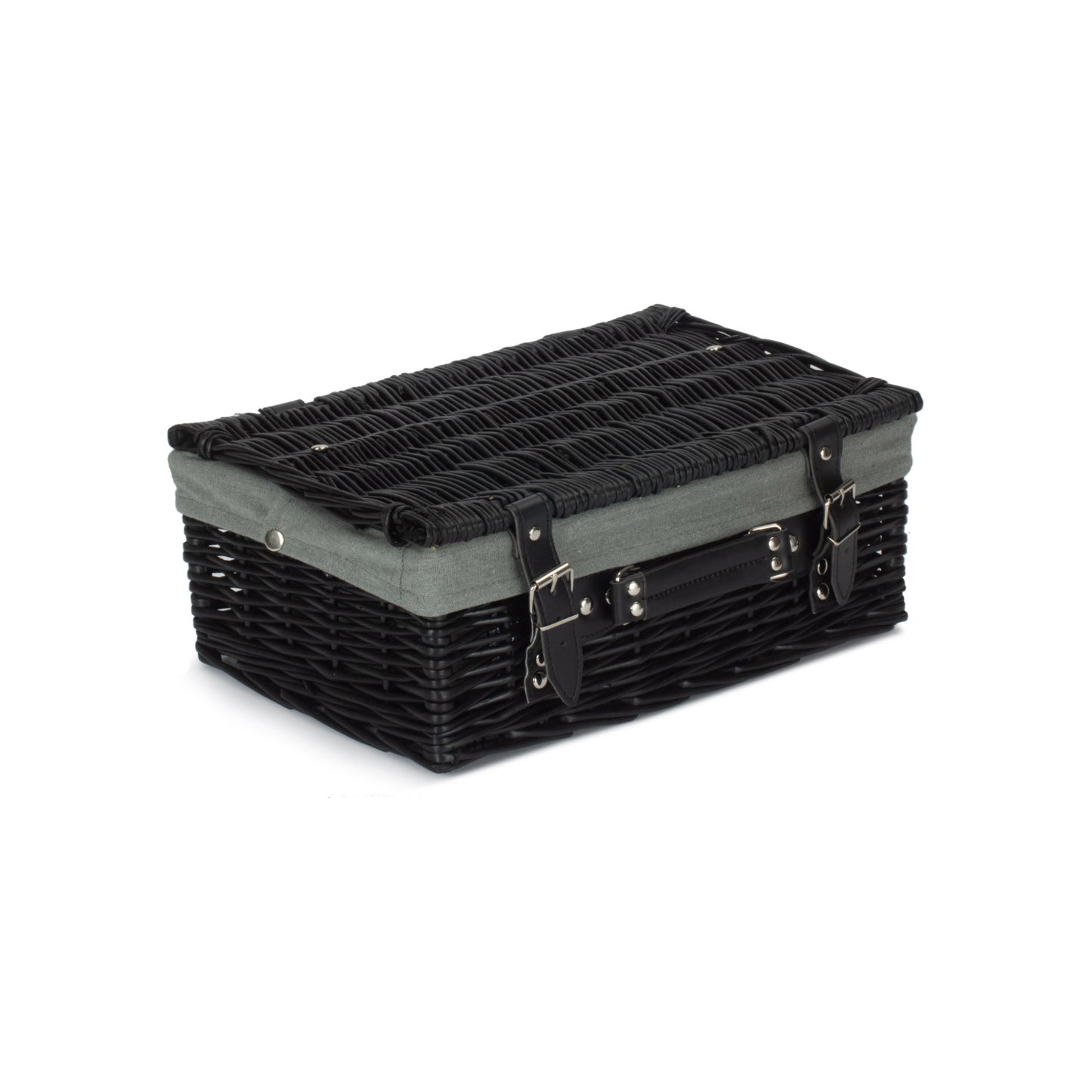 14 Inch Black Willow Hamper with Grey Sage Lining