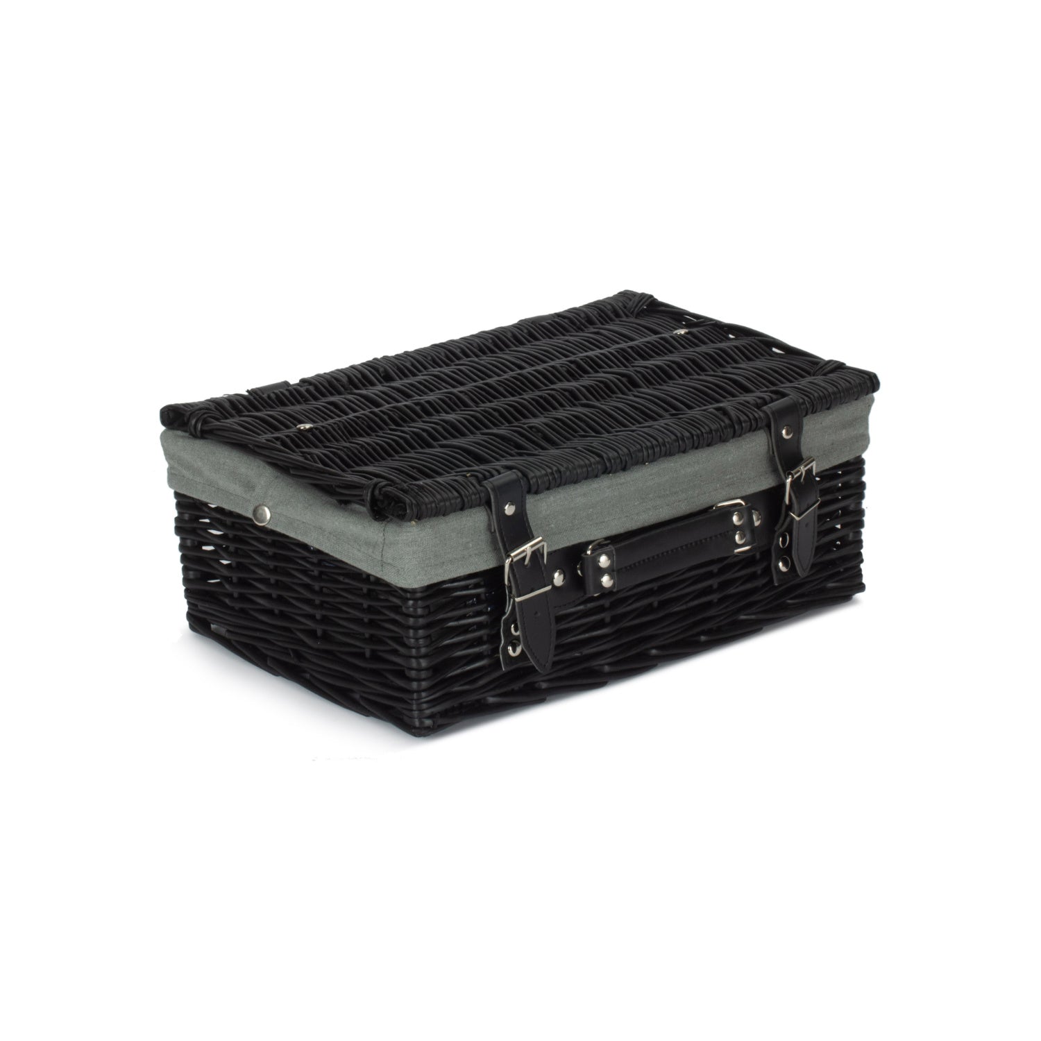 14 Inch Black Willow Hamper with Grey Sage Lining