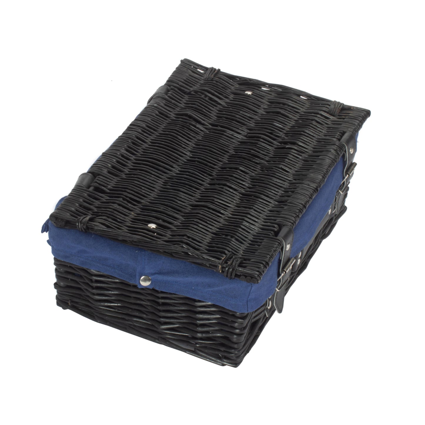 14 Inch Black Willow Hamper with Navy Blue Lining