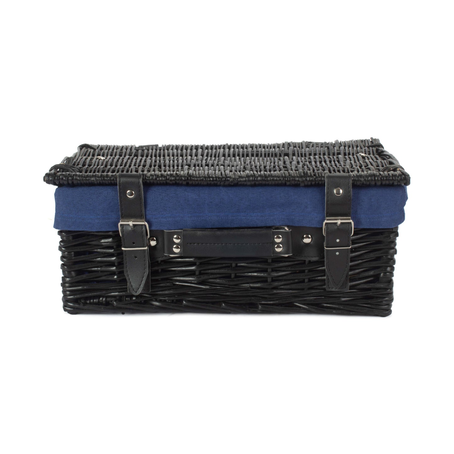 14 Inch Black Willow Hamper with Navy Blue Lining