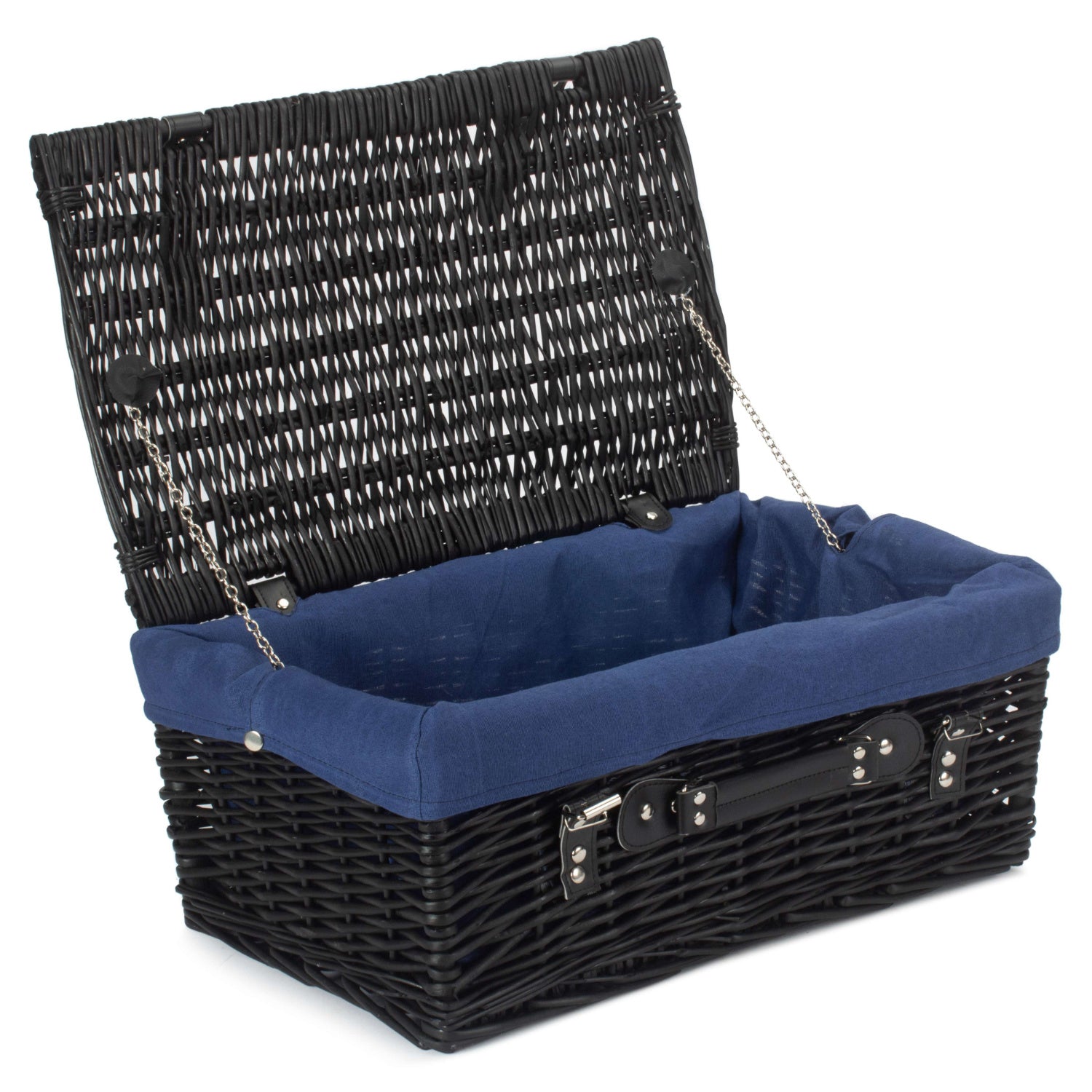 18 Inch Black Willow Hamper with Navy Blue Lining