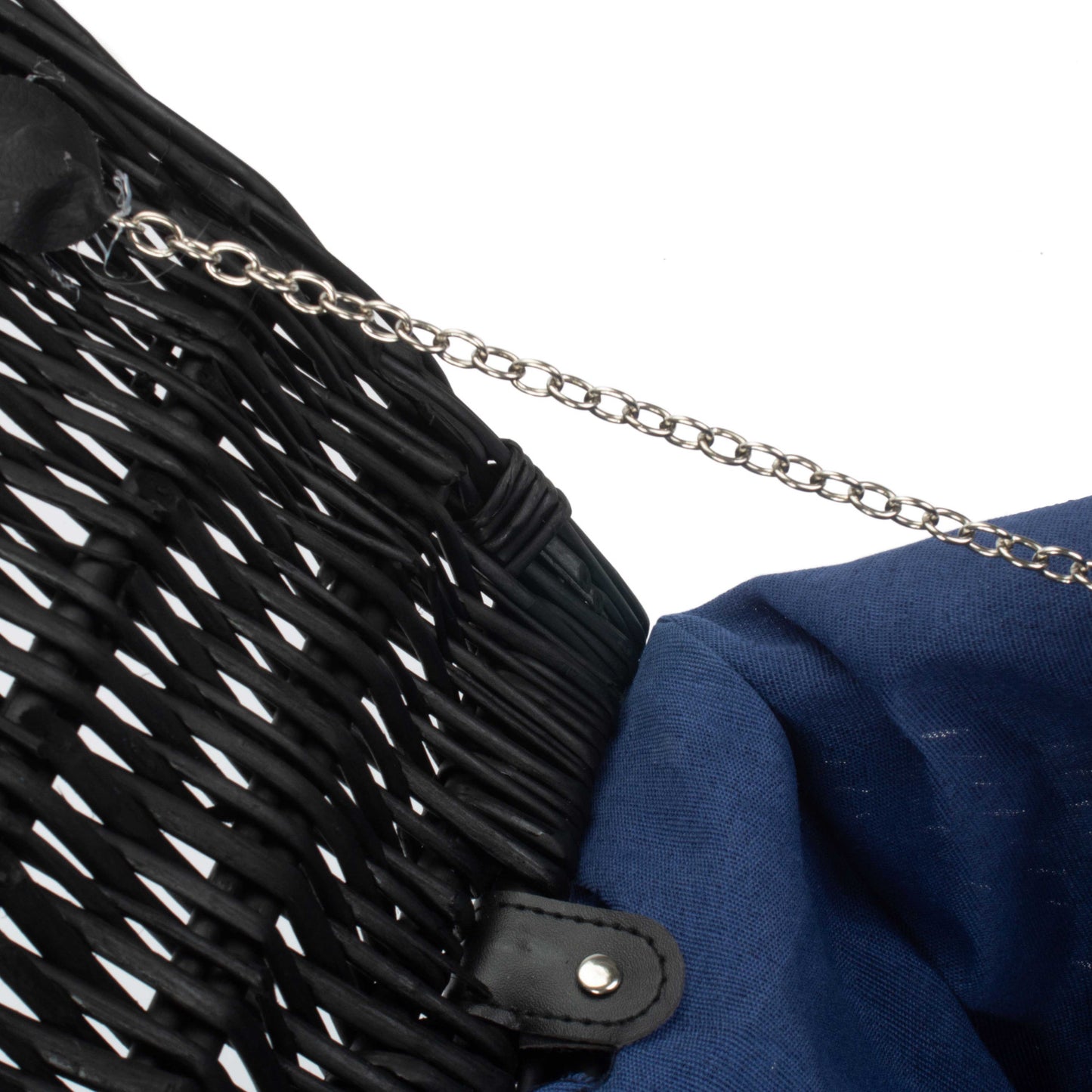 18 Inch Black Willow Hamper with Navy Blue Lining