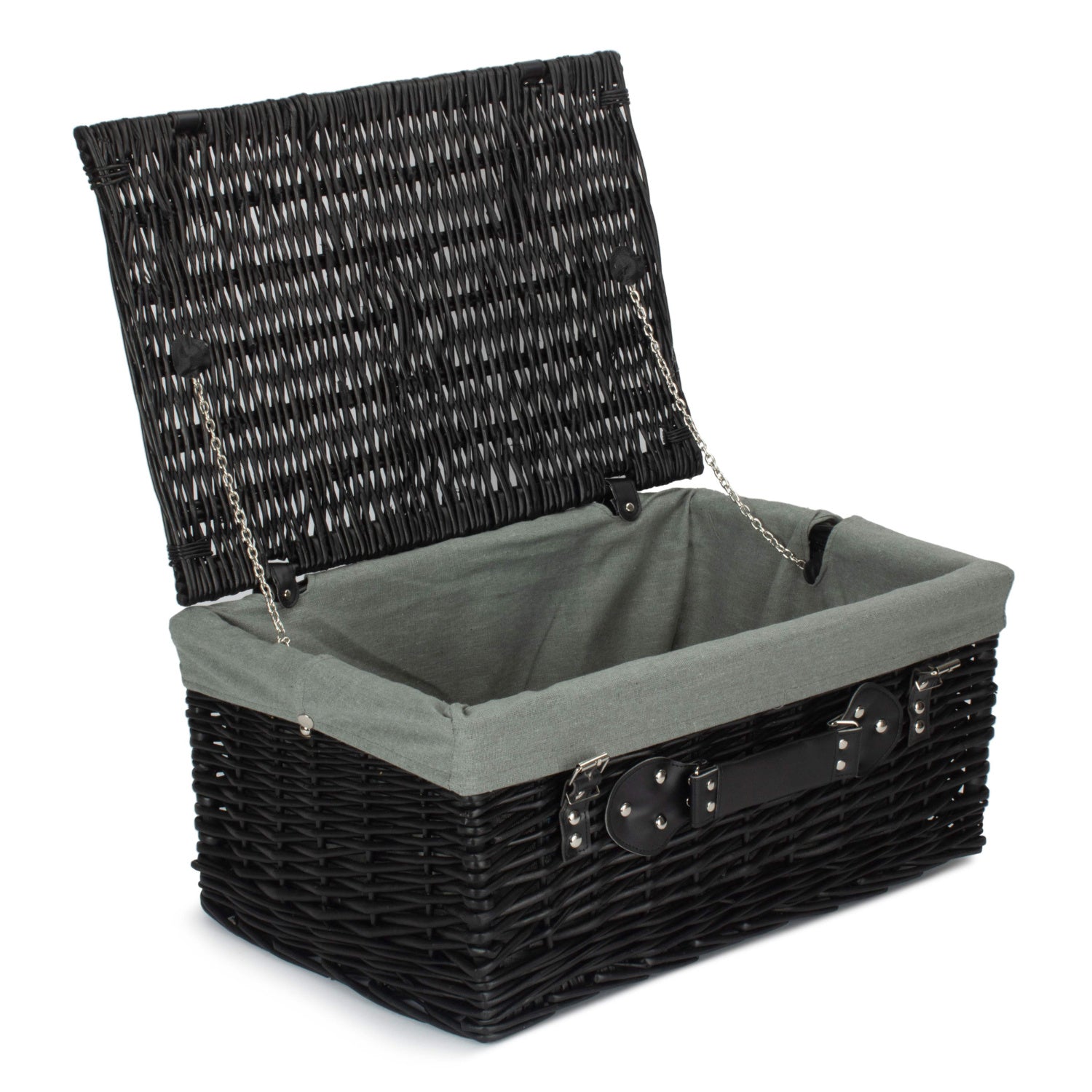20 Inch Black Willow Hamper with Grey Sage Lining