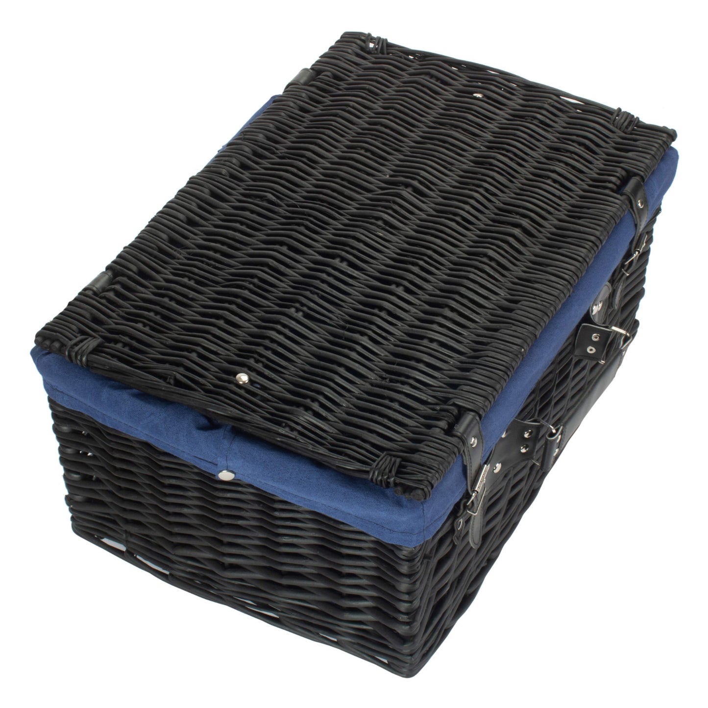 20 Inch Black Willow Hamper with Navy Blue Lining