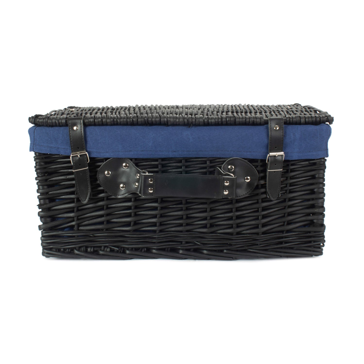 20 Inch Black Willow Hamper with Navy Blue Lining