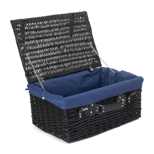 20 Inch Black Willow Hamper with Navy Blue Lining