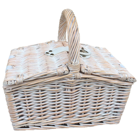 Small White Wash Willow Double Lidded Hamper Basket