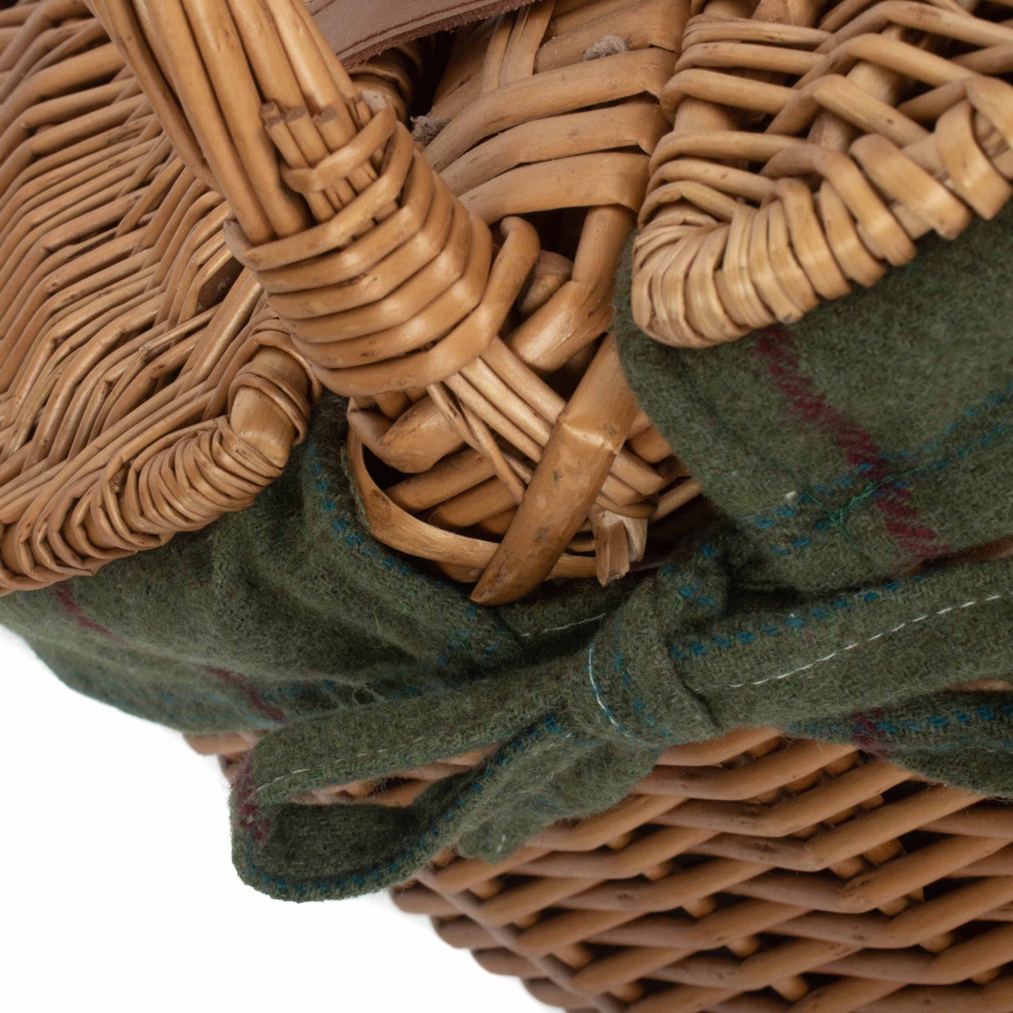 Light Steamed Willow Oval Lidded Picnic Hamper Basket with Green Tweed Lining