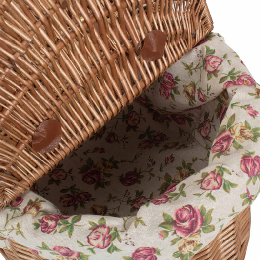 Light Steamed Willow Oval Lidded Picnic Hamper Basket with Garden Rose Lining