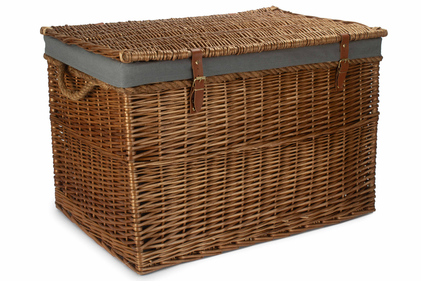 29 Inch Light Steamed Willow Storage Hamper with Grey Sage Lining