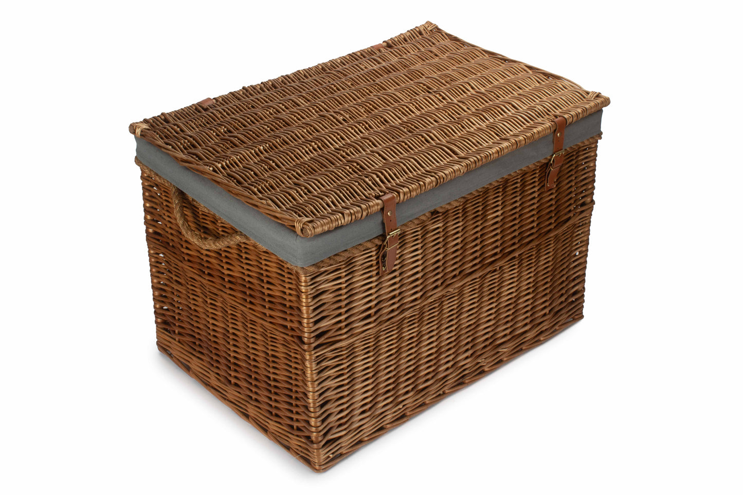 29 Inch Light Steamed Willow Storage Hamper with Grey Sage Lining