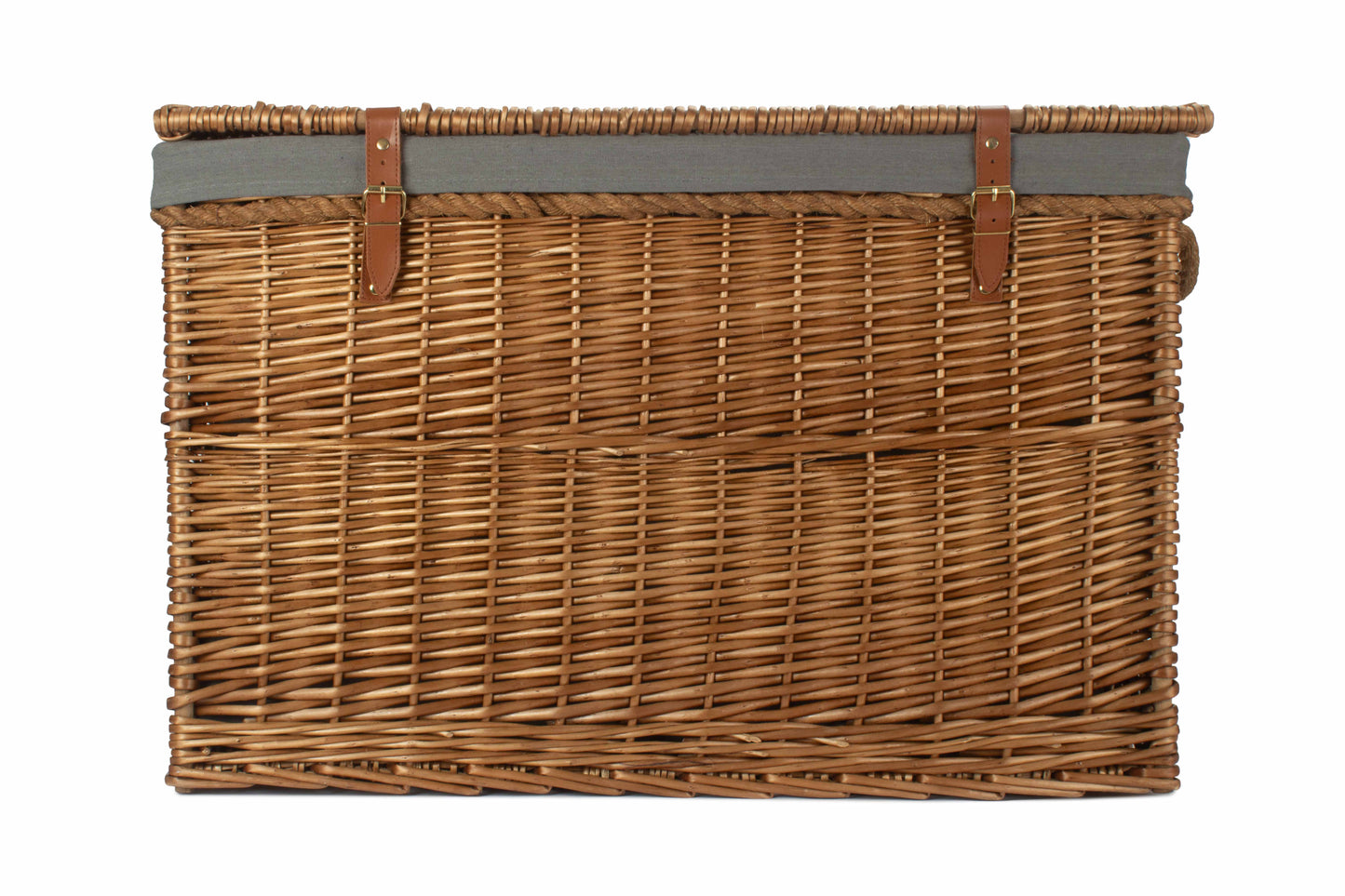 29 Inch Light Steamed Willow Storage Hamper with Grey Sage Lining