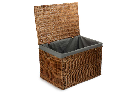 29 Inch Light Steamed Willow Storage Hamper with Grey Sage Lining