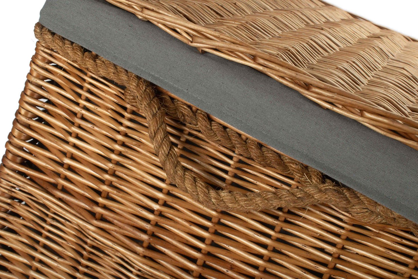 29 Inch Light Steamed Willow Storage Hamper with Grey Sage Lining
