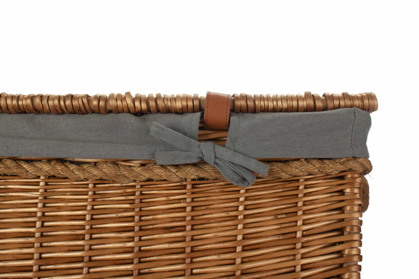 29 Inch Light Steamed Willow Storage Hamper with Grey Sage Lining