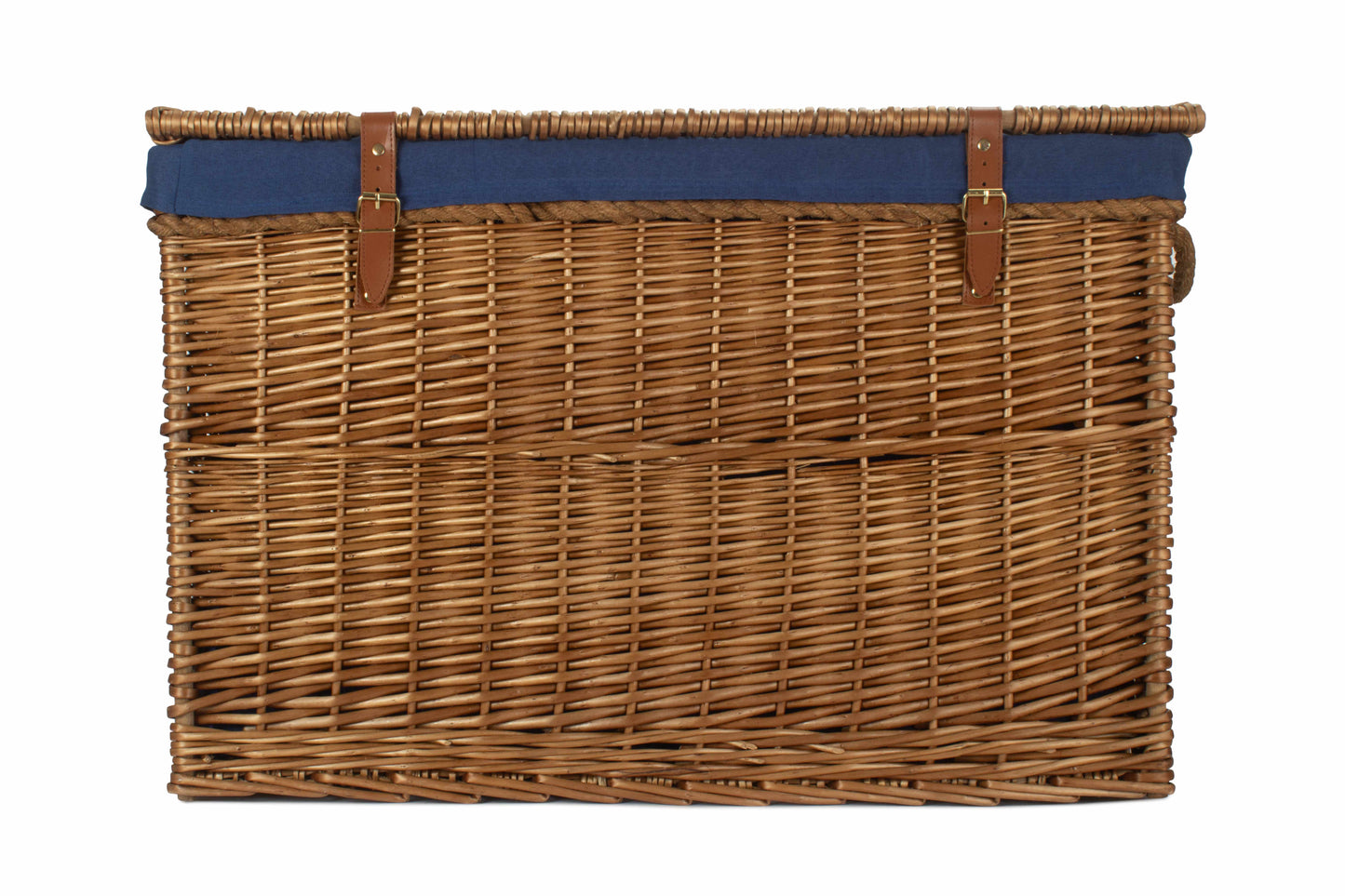 29 Inch Light Steamed Willow Storage Hamper with Navy Blue Lining