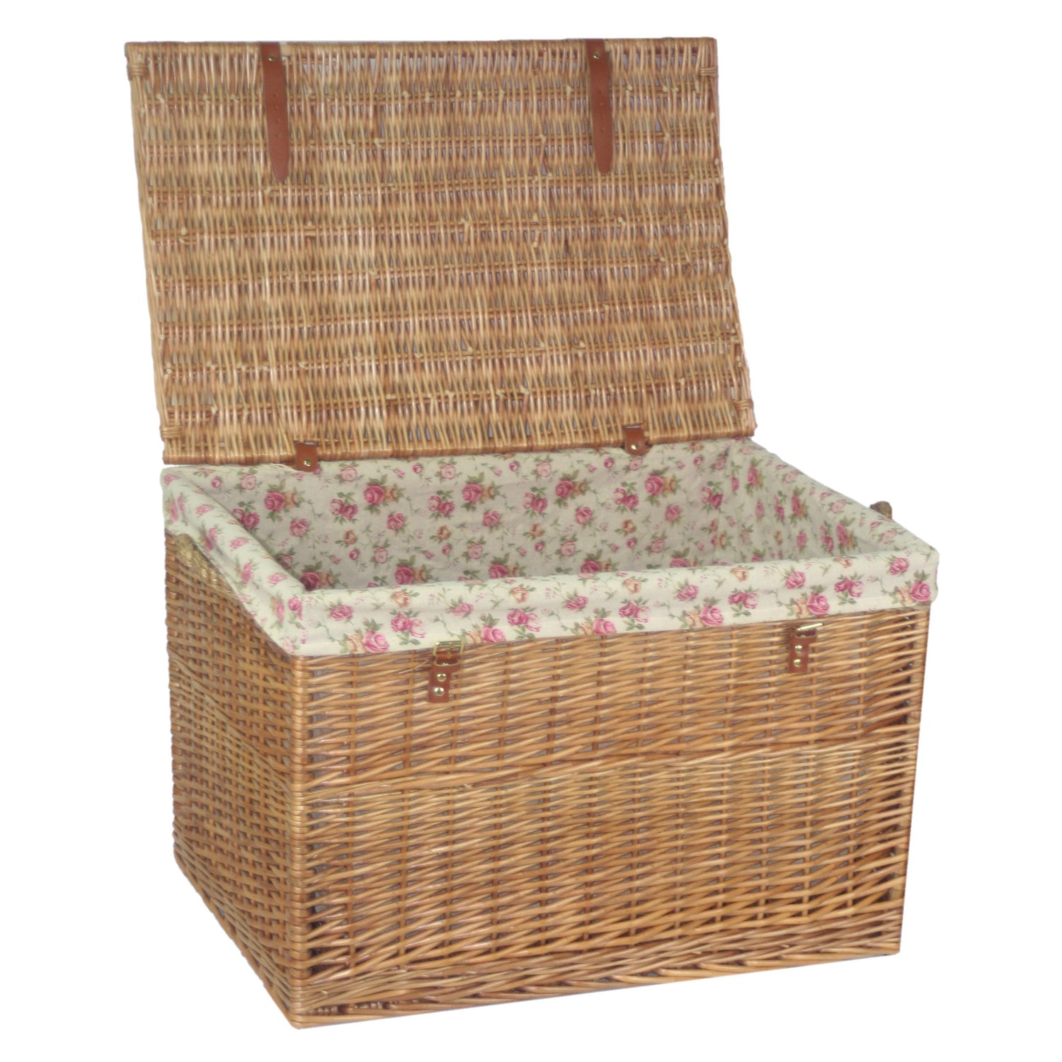 29 Inch Light Steamed Willow Storage Hamper with Garden Rose Lining