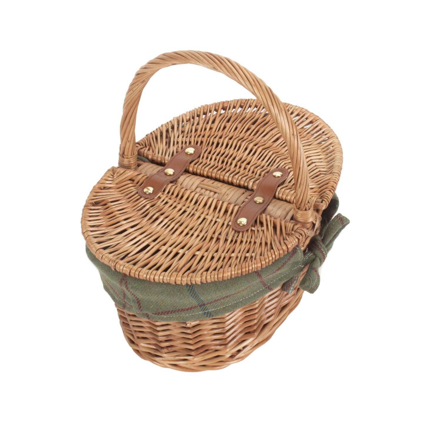 Child's Light Steamed Finish Willow Oval Picnic Basket with Green Tweed Lining