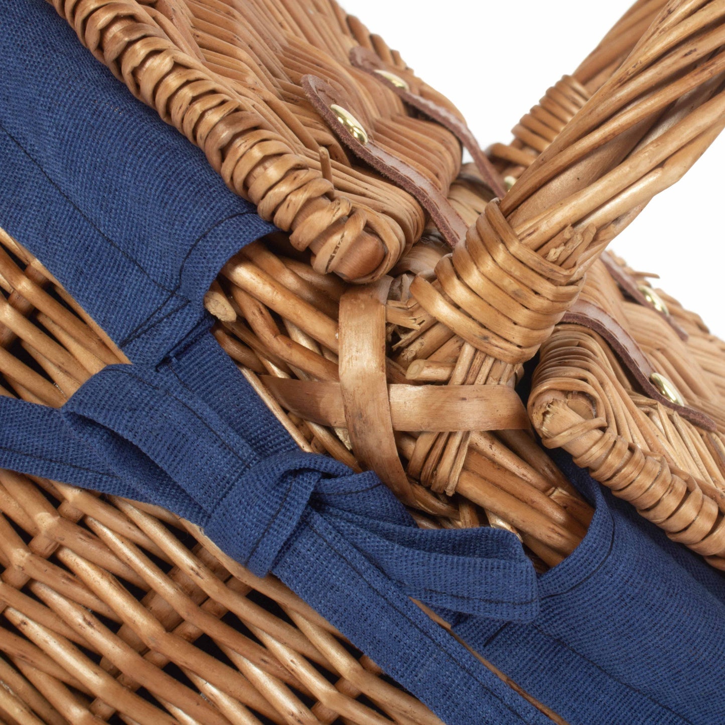 Child's Light Steamed Finish Willow Oval Picnic Basket with Navy Blue Lining