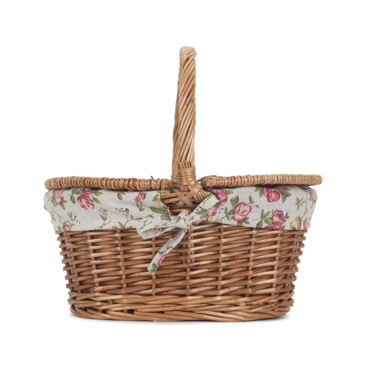Child's Light Steamed Finish Oval Willow Picnic Basket with Garden Rose Lining