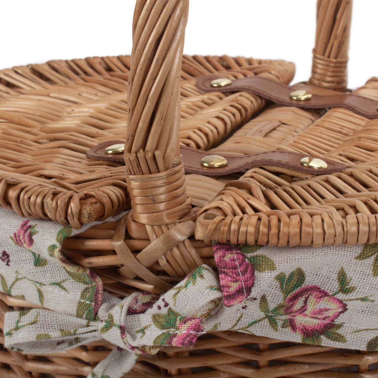Child's Light Steamed Finish Oval Willow Picnic Basket with Garden Rose Lining