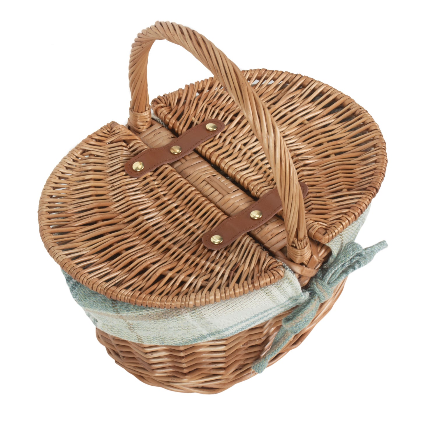Child's Light Steamed Finish Willow Oval Picnic Basket with Cream Tartan Lining