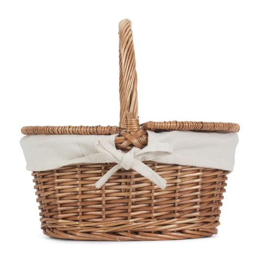 Child's Light Steamed Finish Willow Oval Picnic Basket with White Lining