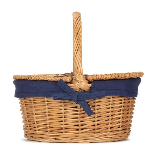 Child's Oval Willow Lidded Picnic Hamper with Navy Blue Lining