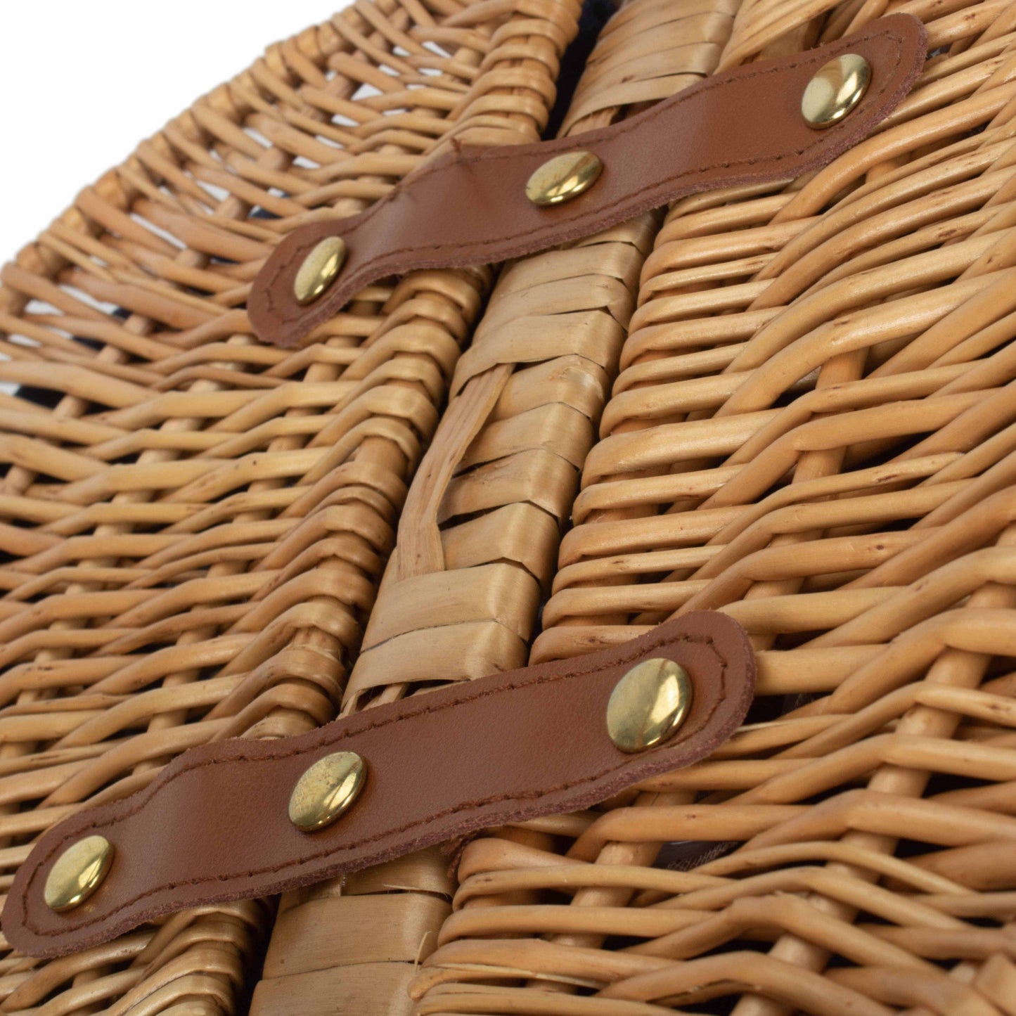 Child's Oval Willow Lidded Picnic Hamper with Navy Blue Lining