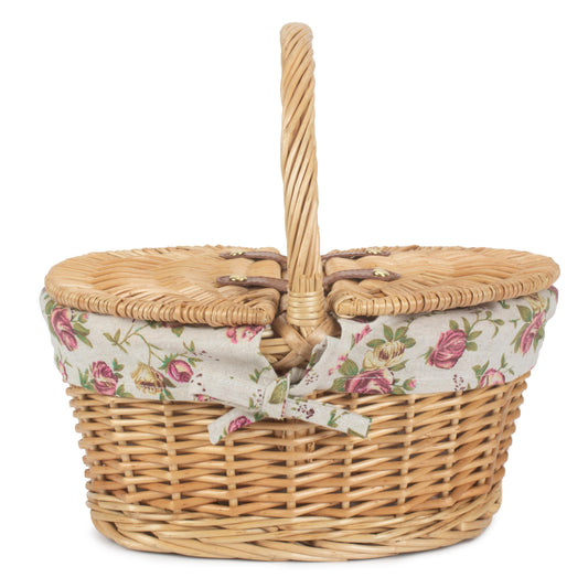 Child's Oval Willow Lidded Picnic Hamper with Garden Rose Lining