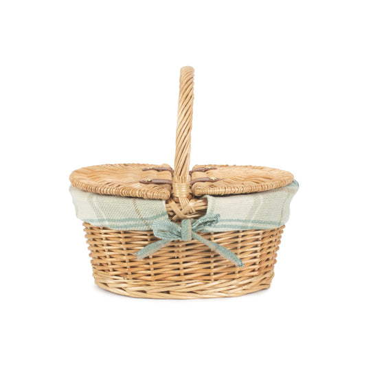 Child's Oval Willow Lidded Picnic Hamper with Cream Tartan Lining