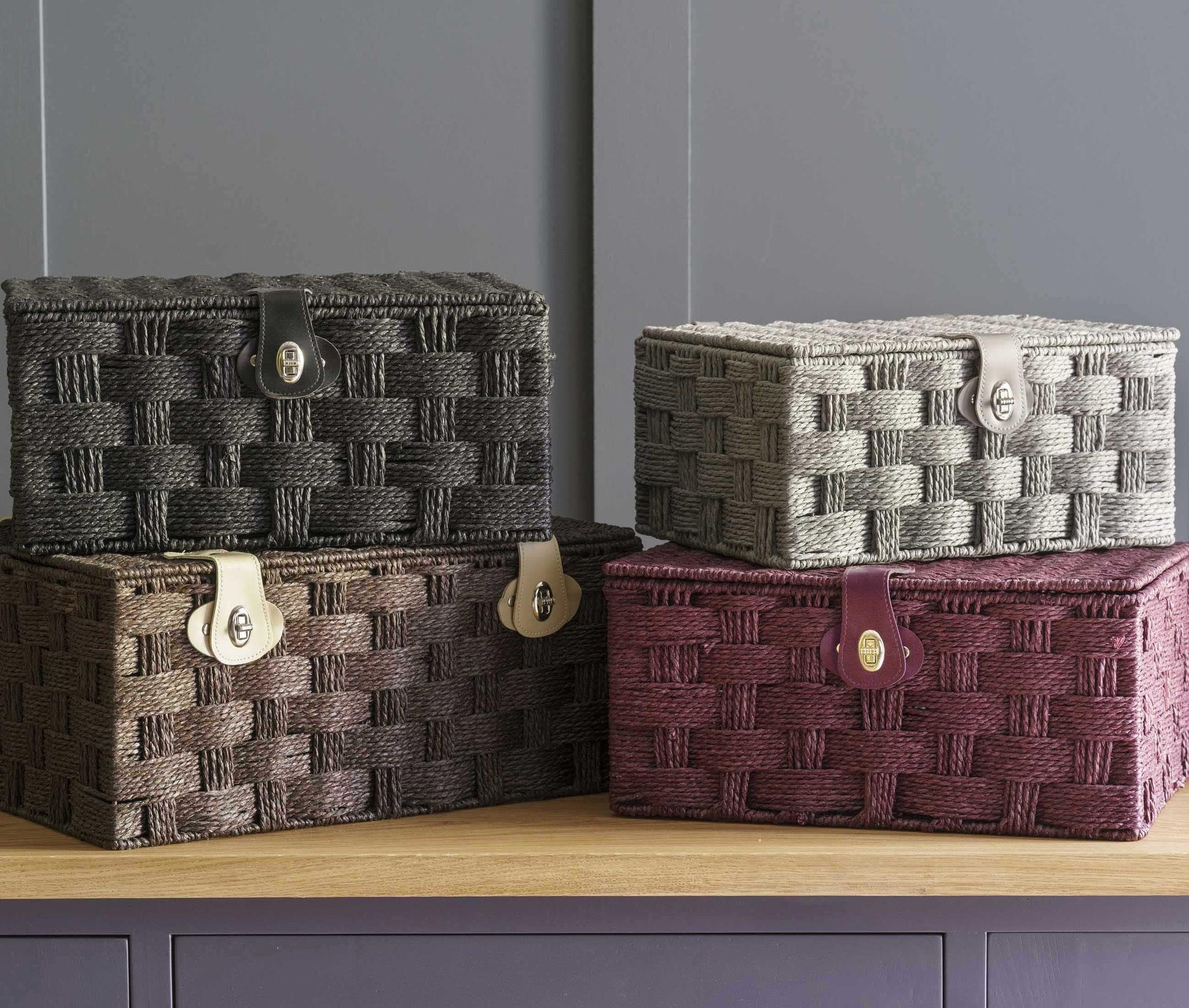 Set of 4 Paper Rope Hampers - Grey