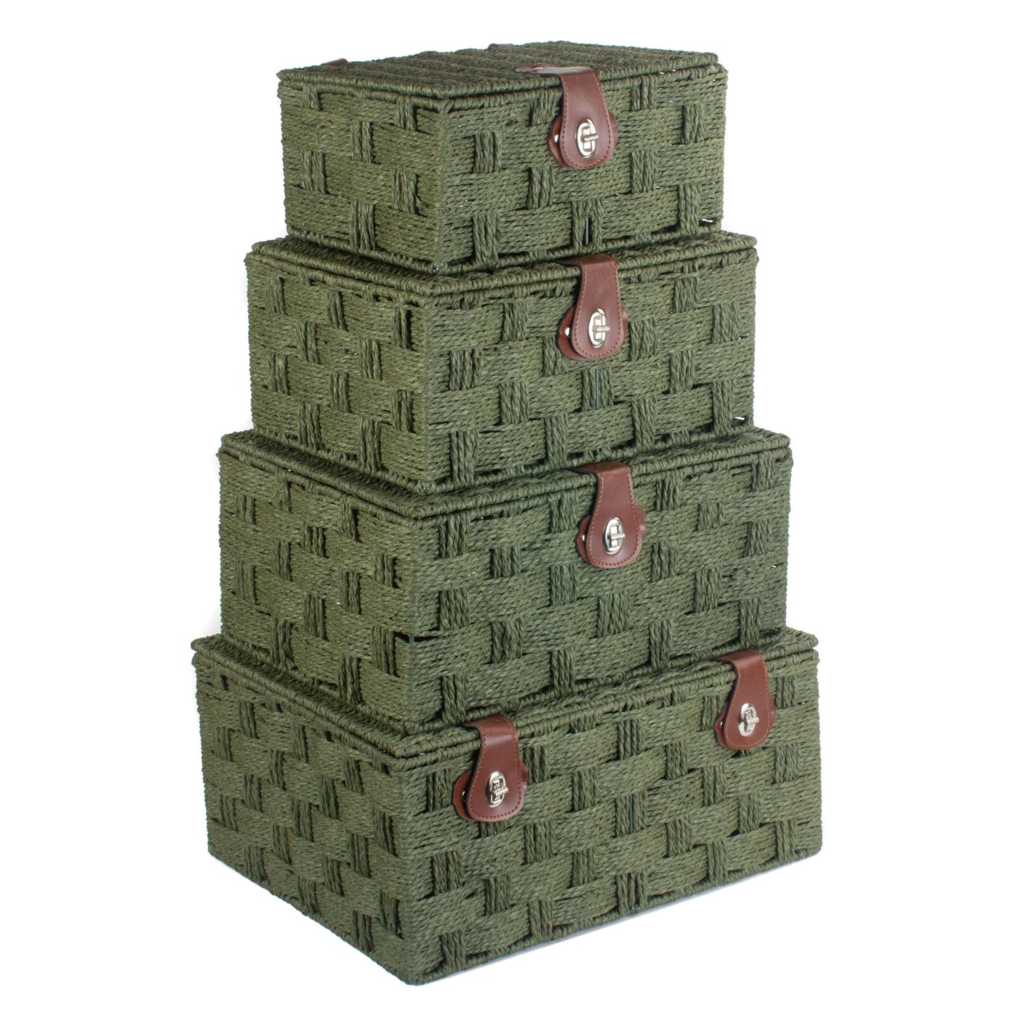 Set of 4 Paper Rope Hampers - Forest Green