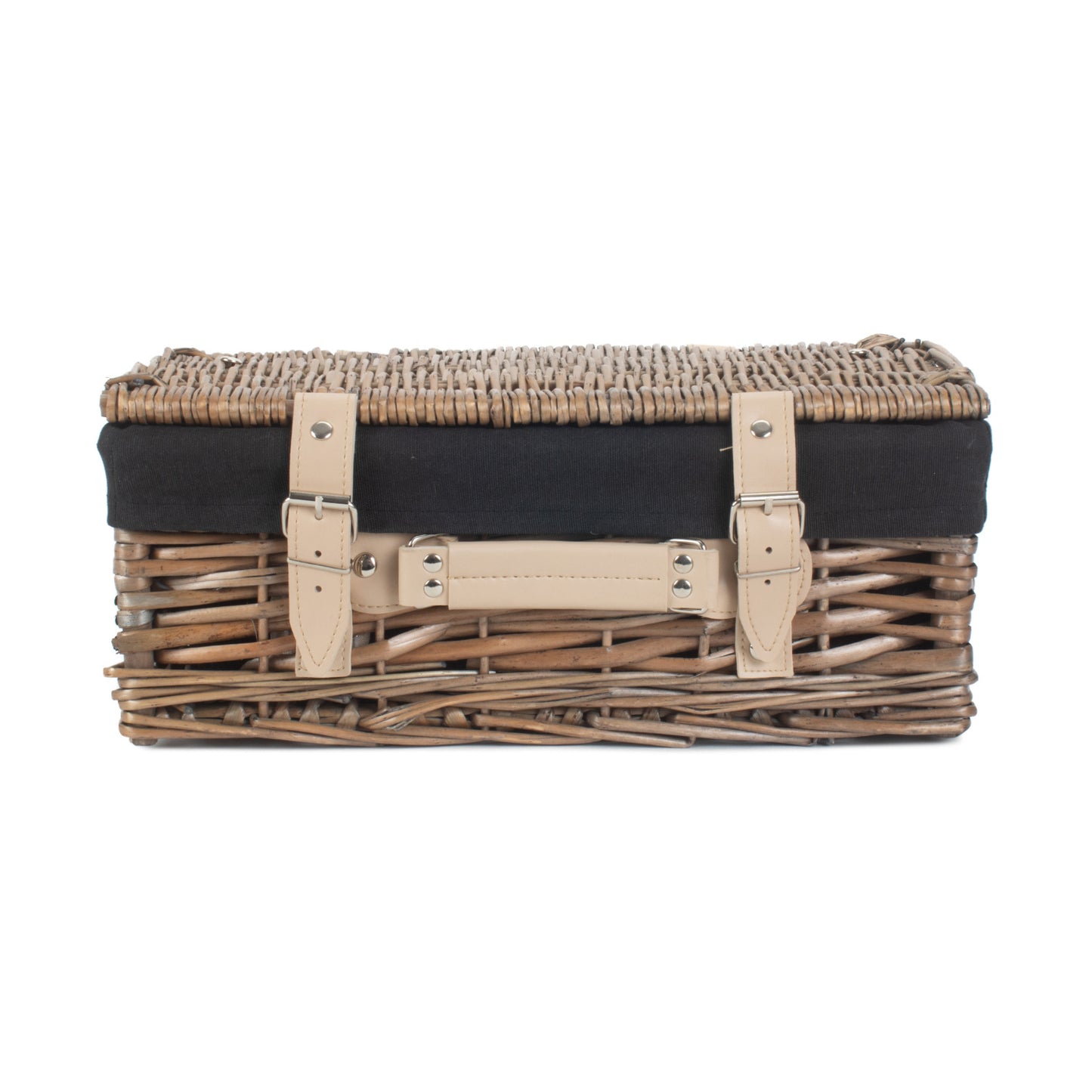 14 Inch Antique Wash Split Willow Hamper with Black Lining